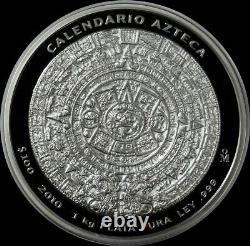 Mo Silver Mexico 2010 32,15 Oz Kilo 100 $ Calendrier Aztèque 999 Pièce D’argent Fine