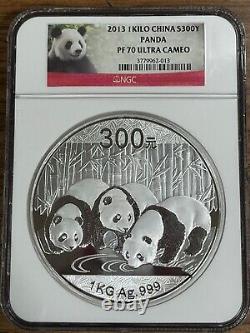 NGC PF70 2013 Chine Panda 1 Kilo Pièce en Argent