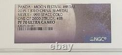 Panda 2015 Médaille Du Festival De La Lune 1 Kilo Chine Bi-metal Ngc Pf 70 Uc Lucky #88