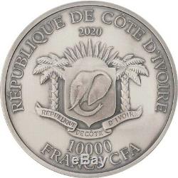 Panda Haut-relief 1 Kilo Fini Antique Silver Coin 10000francs Côte-d'ivoire 2020