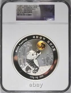 Panda Silver 1-kilo Bi-metal Moon Festival 2015 Médaille D'or De L'espace Ngc Pf70 Ucam