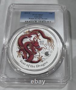 Pièce d'argent colorisée d'un kilo de l'Australie de 2012, année lunaire du dragon, certifiée par PCGS