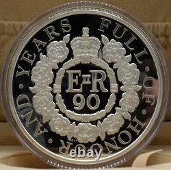 Pièce d'argent finement ciselée Kilo 1KG 2016 Anniversaire des 90 ans de la Reine Elizabeth COA + BOÎTE