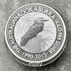 Pièce d'une kilo d'argent Kookaburra Australie de 1990 à 2015, 32.15 oz, 9999 argent.