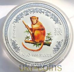 Pièce de 1 kilo d'argent colorée, année du Singe, Lunar I, Australie 2004 $30, non circulée (BU)