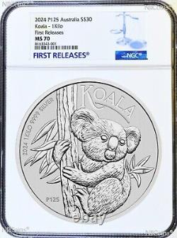 Pièce de 30 $ en argent Koala 1 Kilo 2024 NGC MS70 1ère Édition 32,2oz