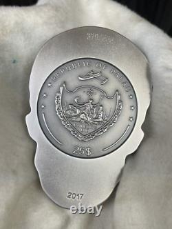 Pièce de monnaie Palau Big Skull Silver 500G de 2017 à faible tirage avec boîte et certificat 1/2 Kilo 999 Fin.