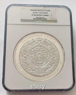Pièce de monnaie en argent de 1 kilo 100 pesos mexicains 2008 avec le calendrier aztèque, certifiée NGC PF 68