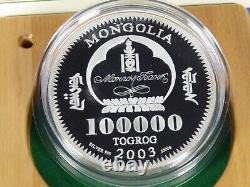Pièce de monnaie en argent de preuve lunaire de l'année du chèvre 2003 Mongolie 3 kilos ULTRA RARE