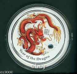 Pièce de monnaie en lingot d'argent colorisée de 1 kilo du zodiaque du dragon lunaire d'Australie de 2012 à 30 $