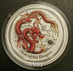 Pièce de monnaie en lingot d'argent colorisée de 1 kilo du zodiaque du dragon lunaire d'Australie de 2012 à 30 $