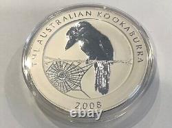 Rare 2008.999 Argent Kilo Australie Kookaburra Avec Pièce Toile d'Araignée 1kg Ronde