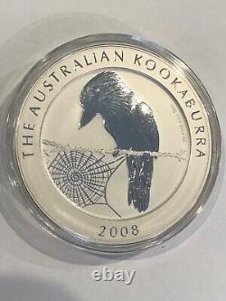 Rare 2008.999 Argent Kilo Australie Kookaburra Avec Pièce Toile d'Araignée 1kg Ronde