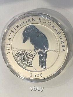 Rare 2008.999 Argent Kilo Australie Kookaburra Avec Pièce Toile d'Araignée 1kg Ronde