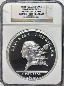 Silver Kilo Libertas 2015 Americana Monnaie De Paris Restrike Ngc Pf69 Ucam