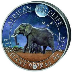 Somalie 2.000 Sh. 2022-elephant-giant Lune De Couleur 1 Kilo Argent St