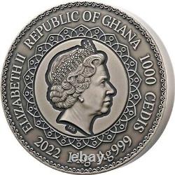 Tiger Mandala Art 1 Kilo Finition Ancienne Argent Coin République Du Ghana 2022